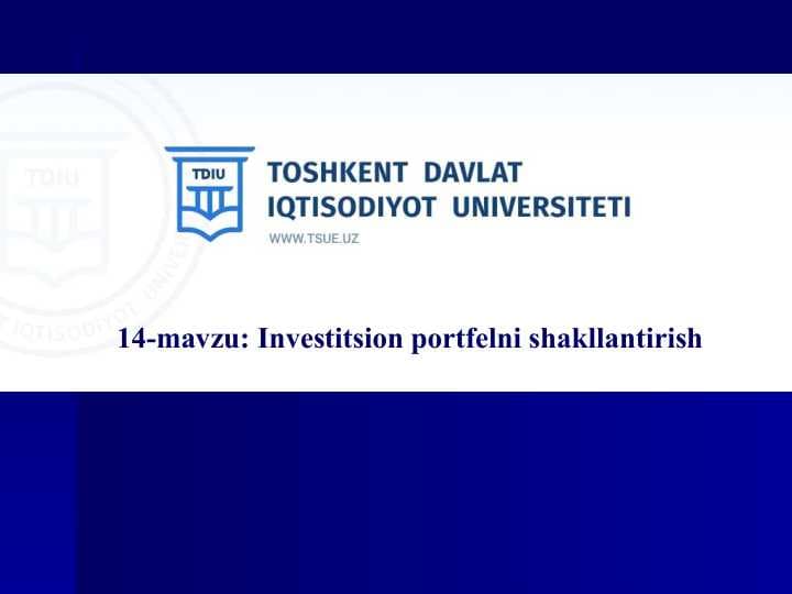 Investitsion portfelni shaklantirish