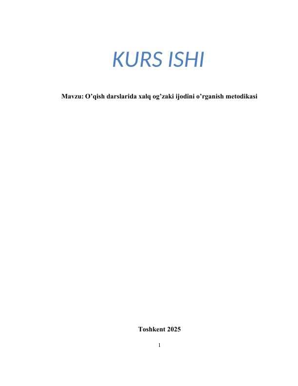 : O’qish darslarida xalq og’zaki ijodini o’rganish metodikasi