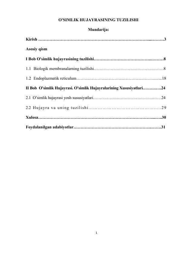O'SIMLIK HUJAYRASINING TUZILISHI
