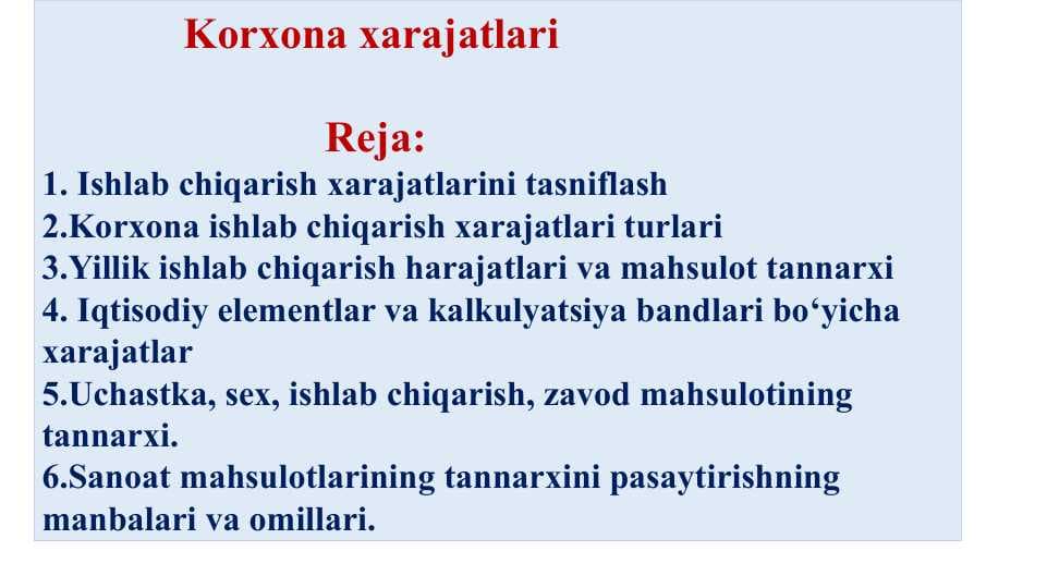 Korxona xarajatlari