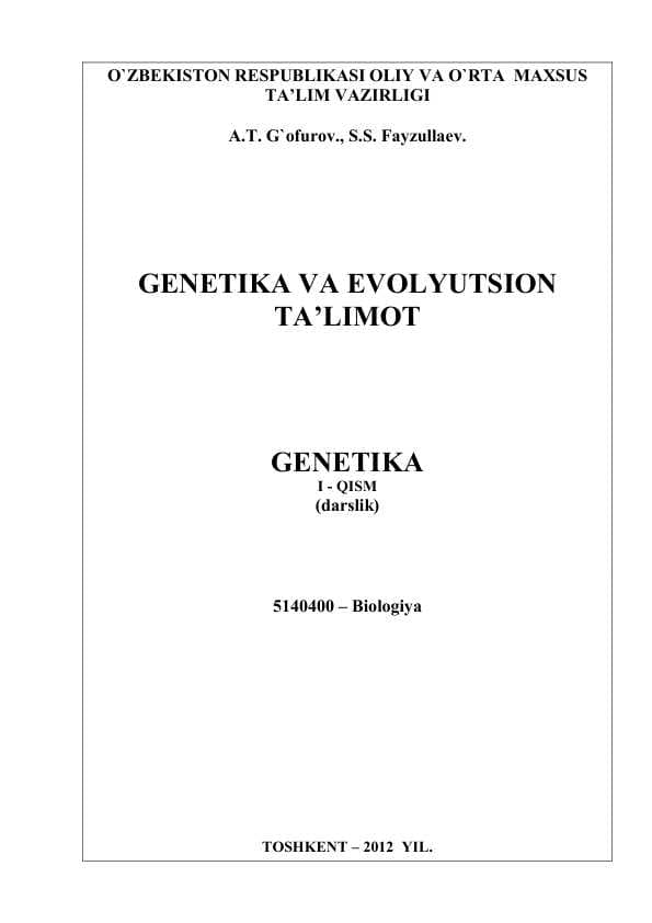 GENETIKA VA EVOLYUTSION TA’LIMOT