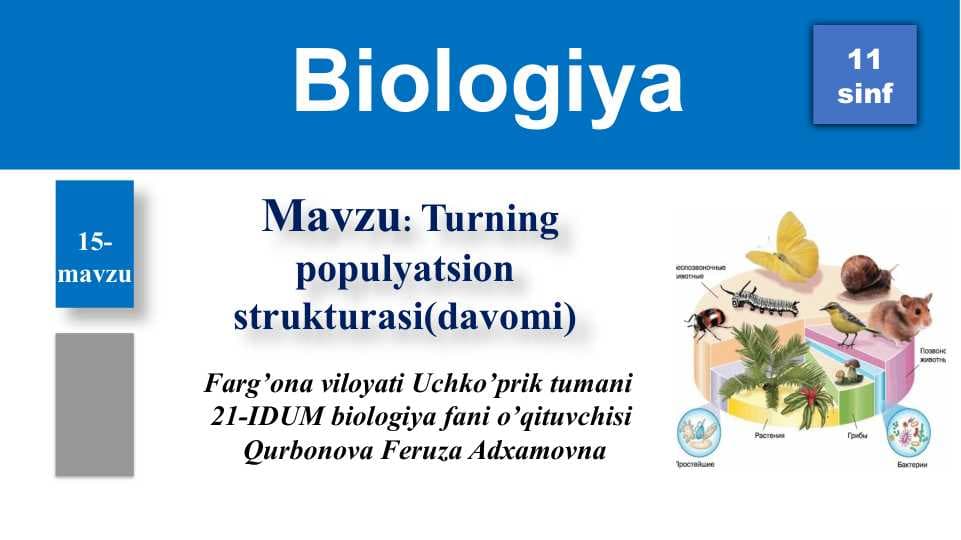 Mavzu: Turning populyatsion strukturasi(davomi)