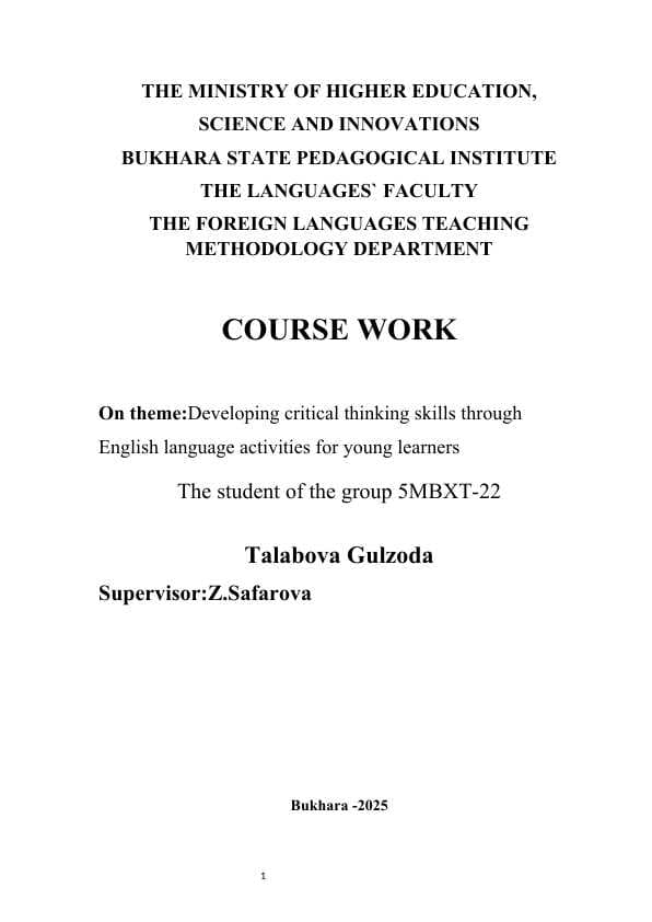 Developing critical thinking skills through English language activities for young learners