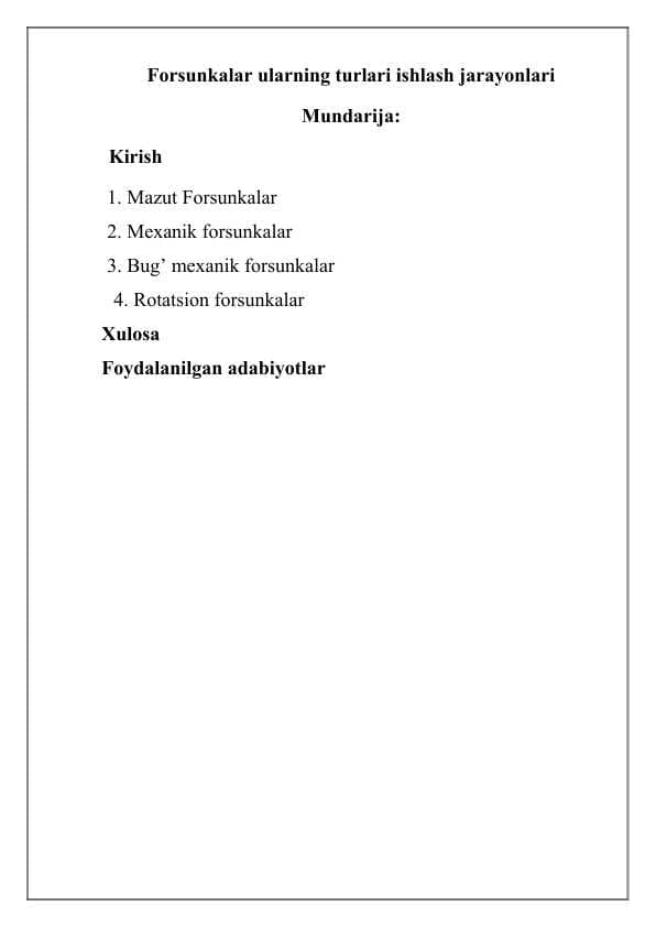 Forsunkalar ularning turlari ishlash jarayonlari