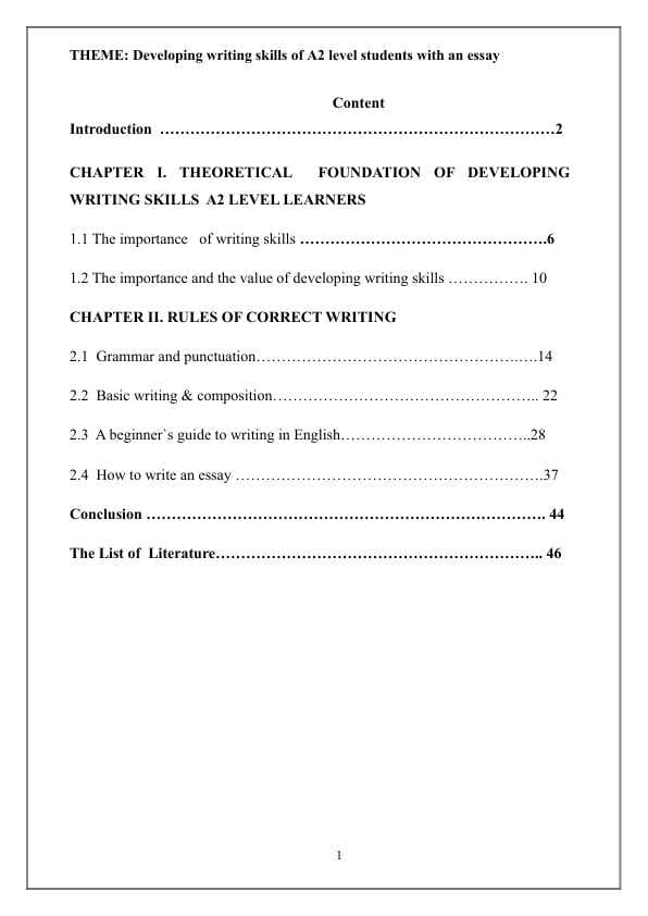 Developing writing skills of A2 level students with an essay
