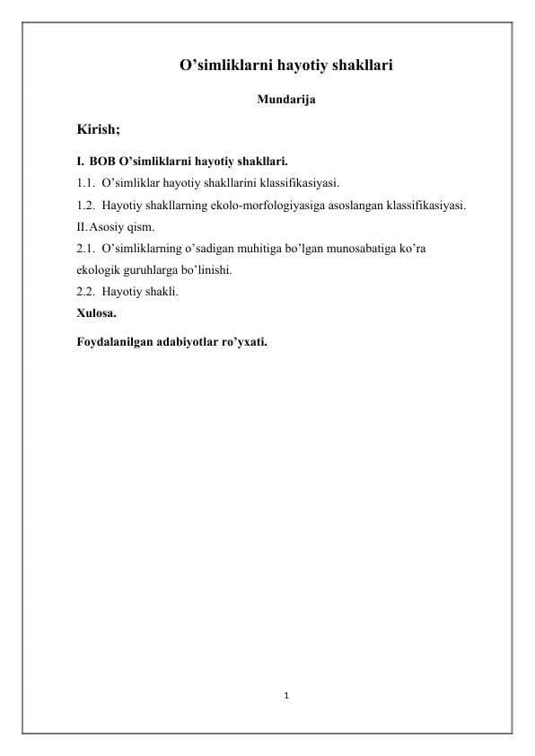 O’simliklarni hayotiy shakllari