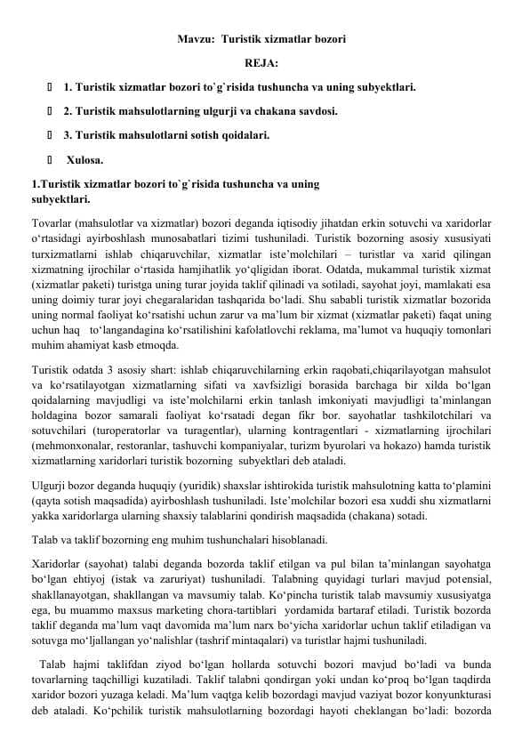 Turistik xizmatlar bozori