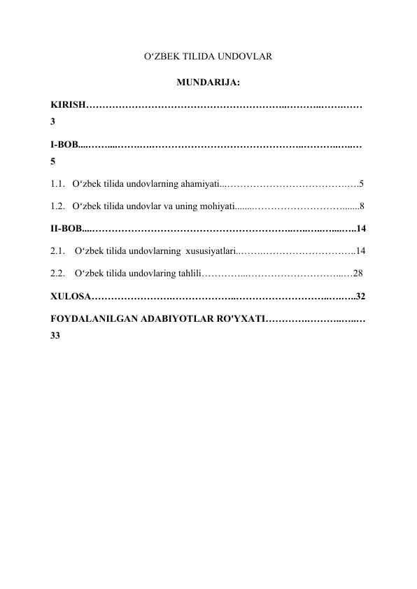 OʻZBEK TILIDA UNDOVLAR