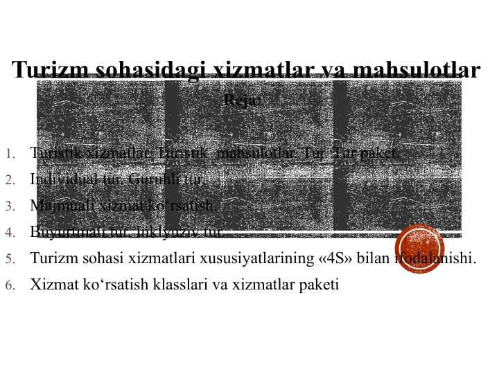 Turizm sohasidagi xizmatlar va mahsulotlar