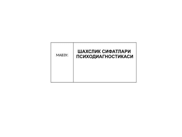 ШАХСЛИК СИФАТЛАРИ  ПСИХОДИАГНОСТИКАСИ