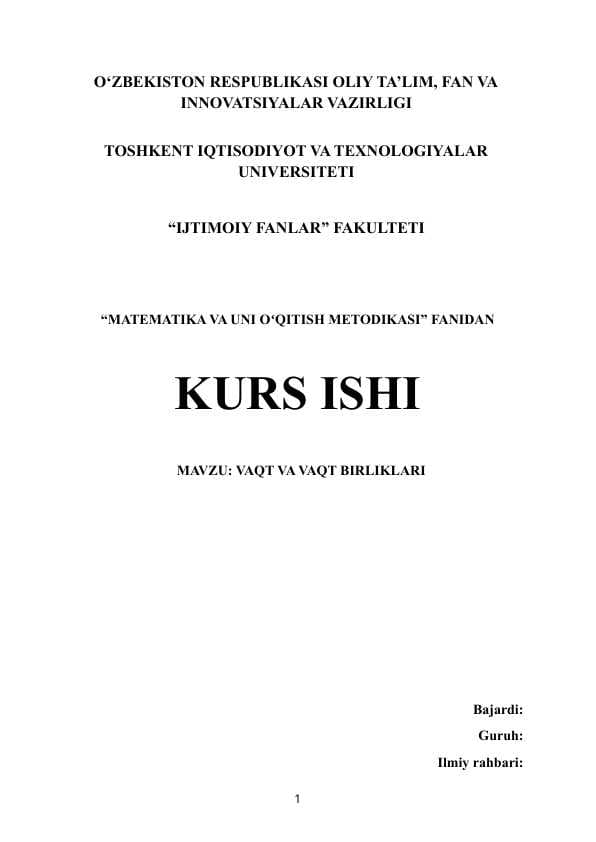 MAVZU: VAQT VA VAQT BIRLIKLARI kurs ishi