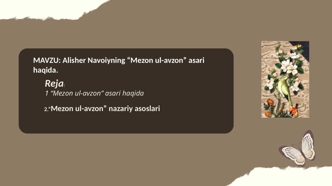 Alisher Navoiyning “Mezon ul-avzon” asari haqida