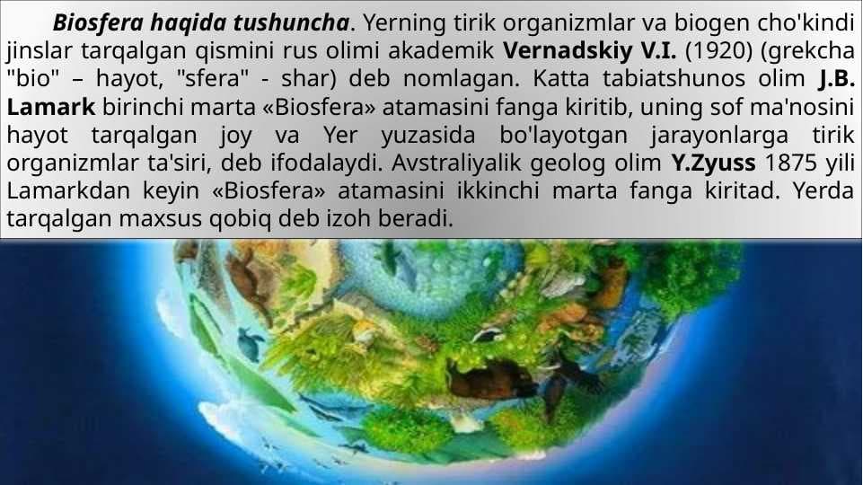 Biosferaning tarkibi  va barqarorligi