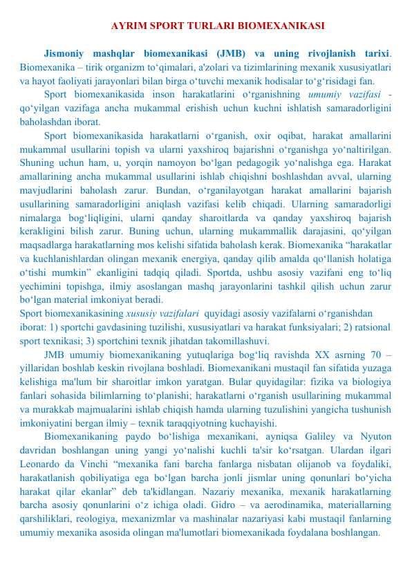 AYRIM SPORT TURLARI BIOMEXANIKASI