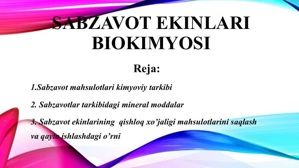 SABZAVOT EKINLARI BIOKIMYOSI