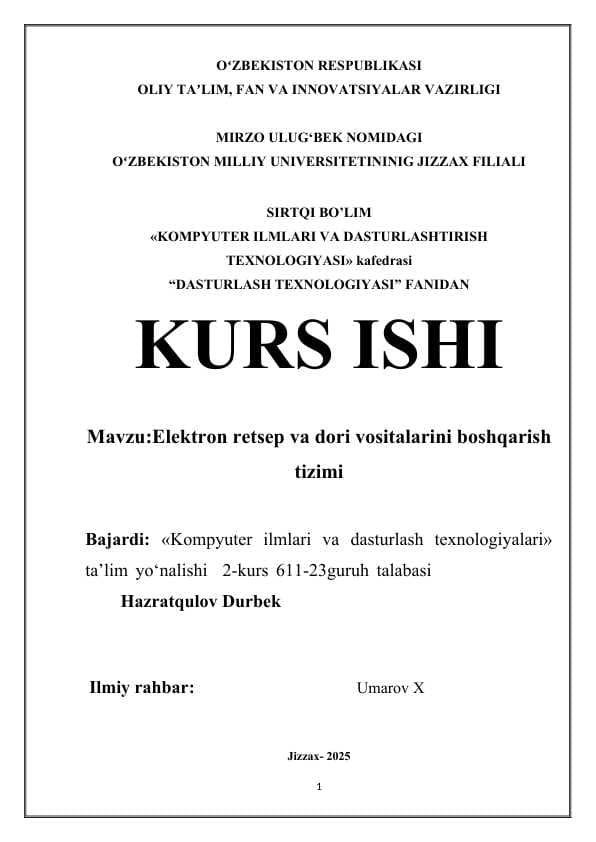 Elektron retsep va dori vositalarini boshqarish tizimi
