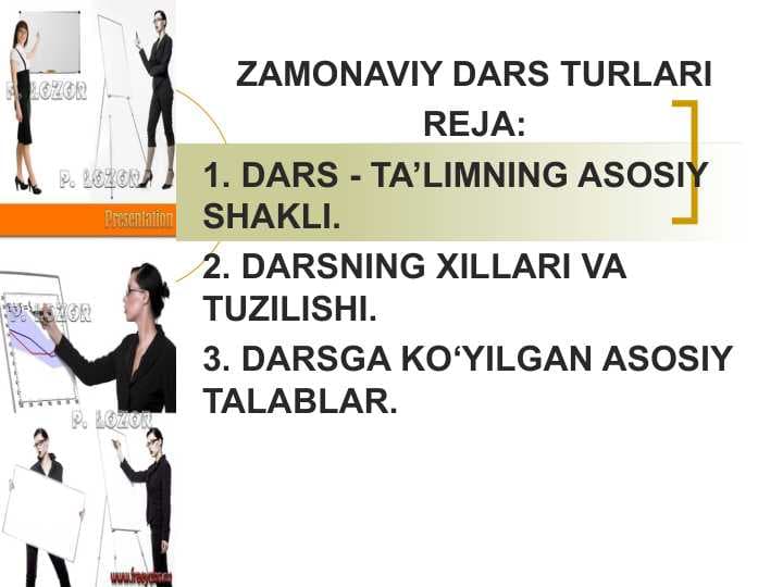 ZAMONAVIY DARS TURLARI