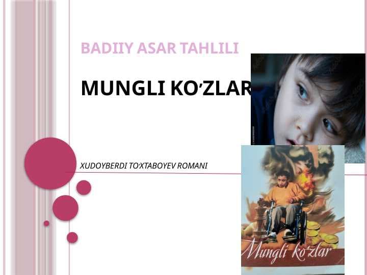 MUNGLI KO’ZLAR BADIIY ASAR TAHLILI XUDOYBERDI TO’XTABOYEV ROMANI
