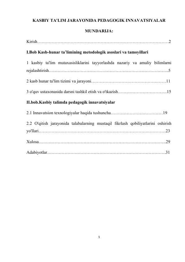 KASBIY TA'LIM JARAYONIDA PEDAGOGIK INNAVATSIYALAR