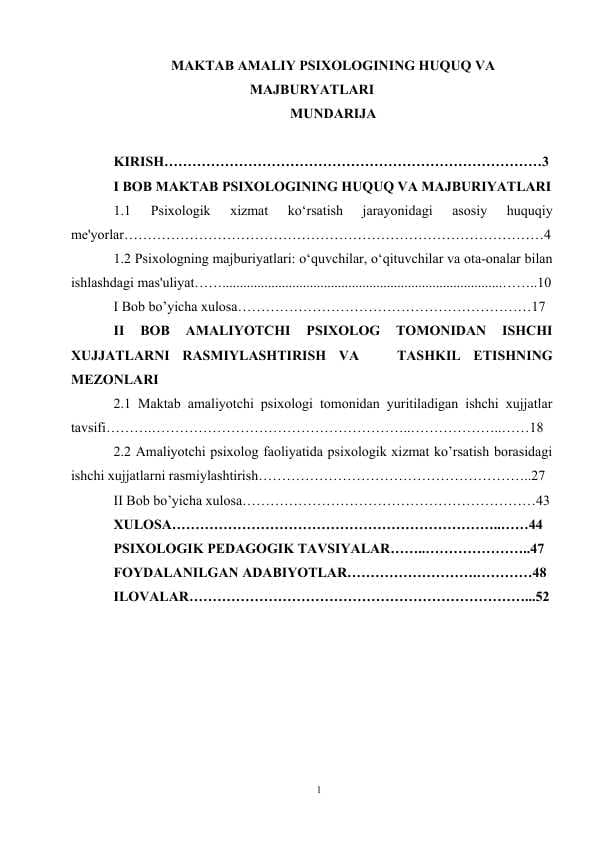MAKTAB AMALIY PSIXOLOGINING HUQUQ VA MAJBURYATLARI