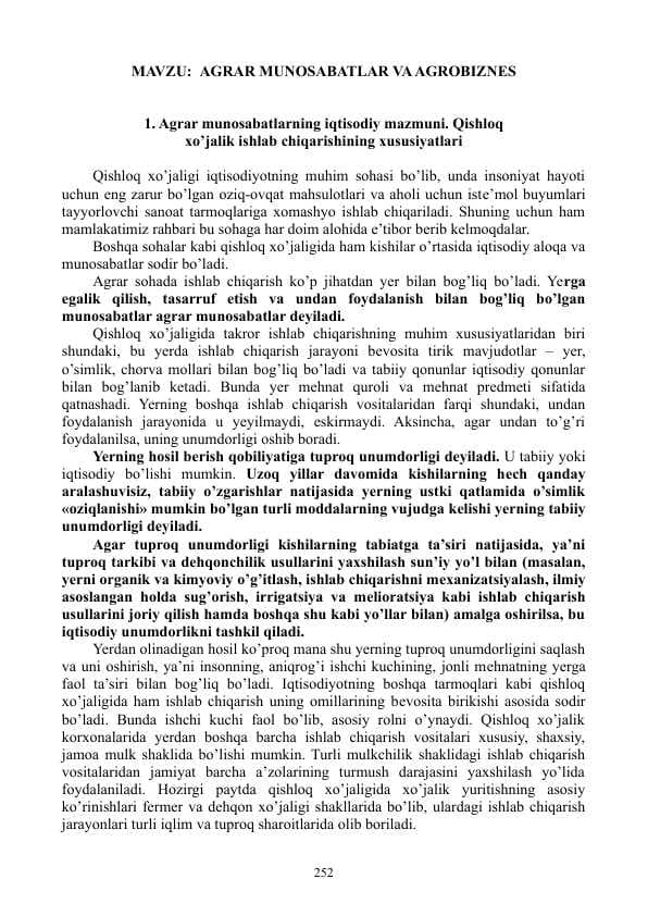 AGRAR MUNOSABATLAR VA AGROBIZNЕS