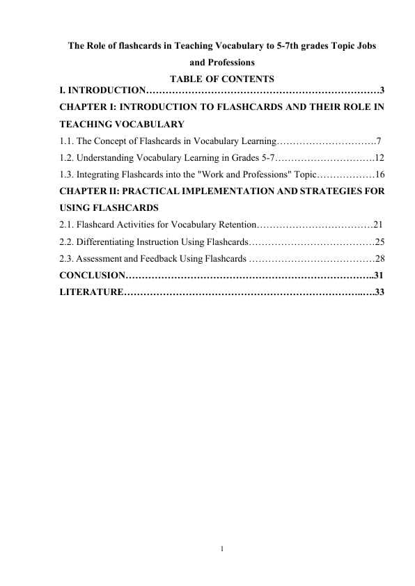 The Role of flashcards in Teaching Vocabulary to 5-7th grades Topic Jobs and Professions