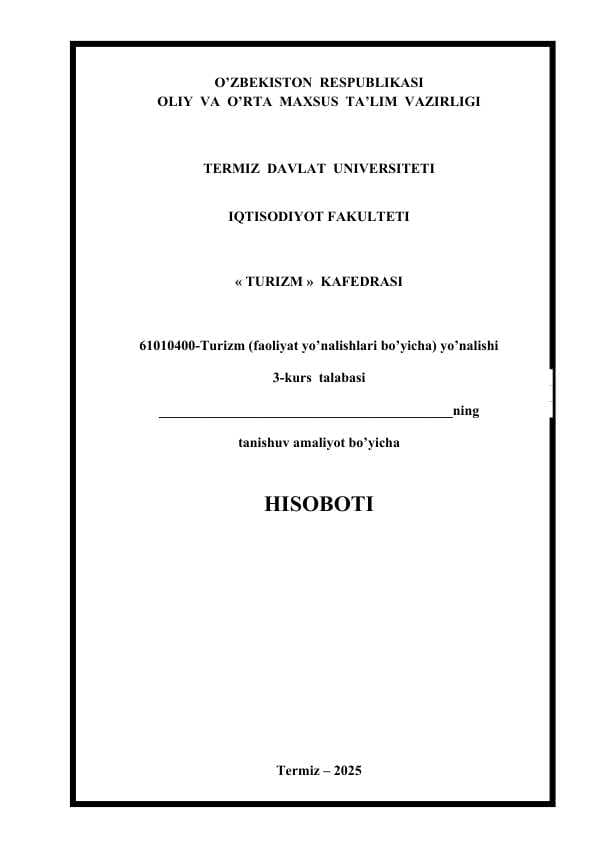 Termiz shahar Surxon hotel amaliyot hisoboti