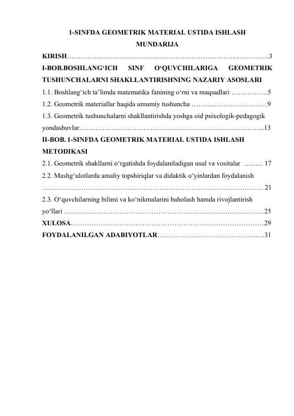 1-SINFDA GEOMETRIK MATERIAL USTIDA ISHLASH