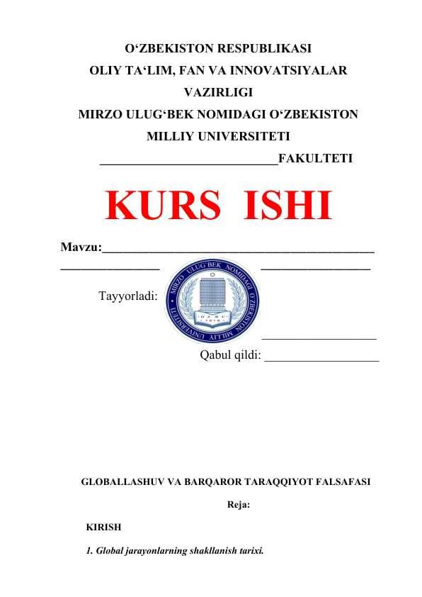 GLOBALLASHUV VA BARQAROR TARAQQIYOT FALSAFASI