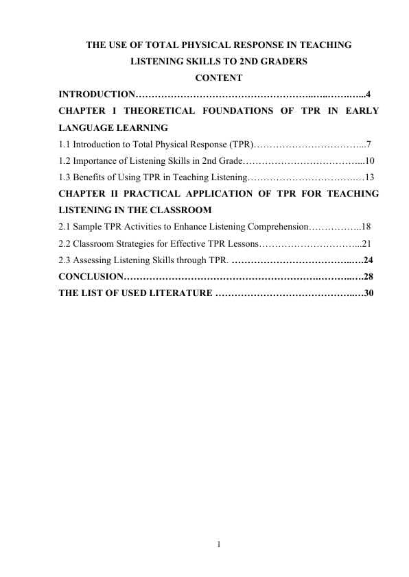 THE USE OF TOTAL PHYSICAL RESPONSE IN TEACHING LISTENING SKILLS TO 2ND GRADERS