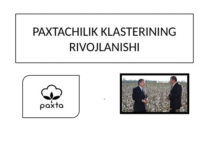 PAXTACHILIK KLASTERINING RIVOJLANISHI
