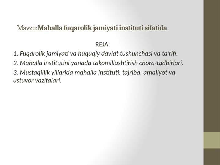 Mahalla fuqarolik jamiyati instituti sifatida