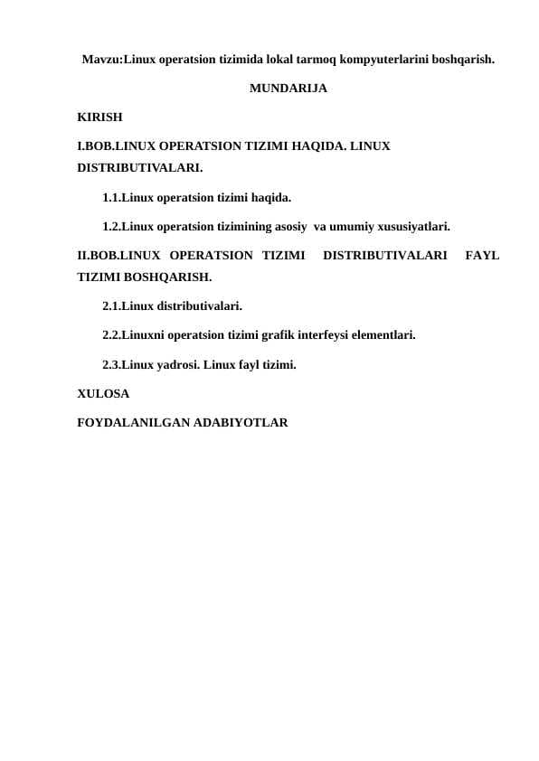 Linux operatsion tizimida lokal tarmoq kompyuterlarini boshqarish.