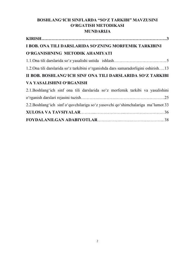 BOSHLANG‘ICH SINFLARDA “SO‘Z TARKIBI” MAVZUSINI O‘RGATISH METODIKASI
