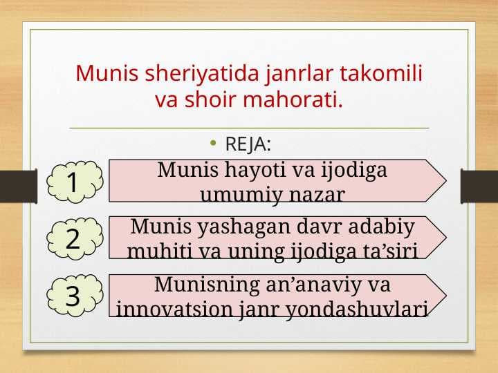 Munis sheriyatida janrlar takomili va shoir mahorati.