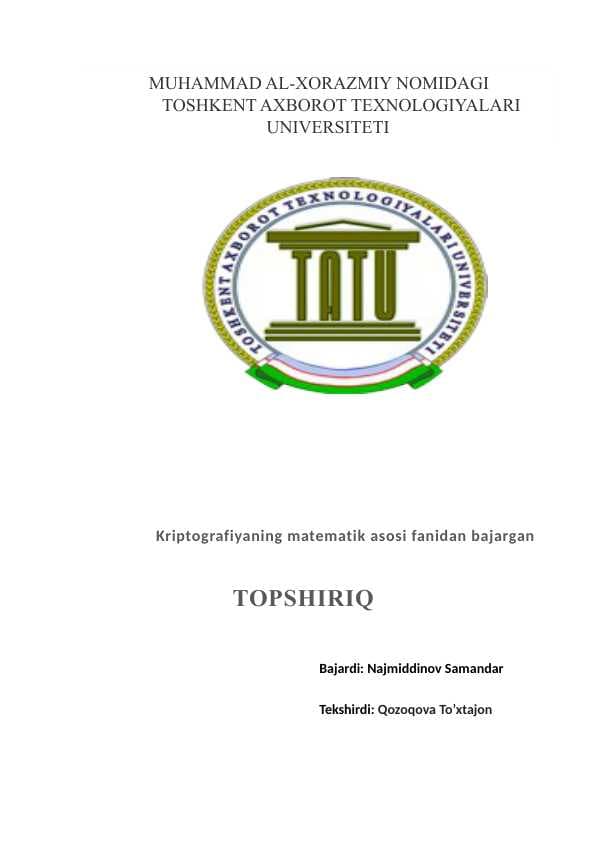 Kriptografiyaning matematik asoslari