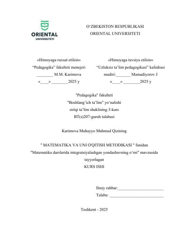 Matematika darslarida integratsiyalashgan yondashuvning oʻrni