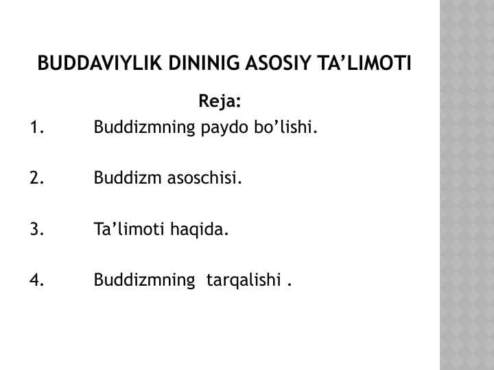 buddaviylik dininig asosiy ta'limoti