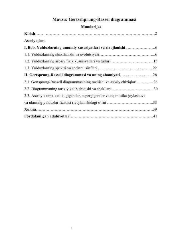 Gertsshprung-Rassel diagrammasi. HR diagrammasi