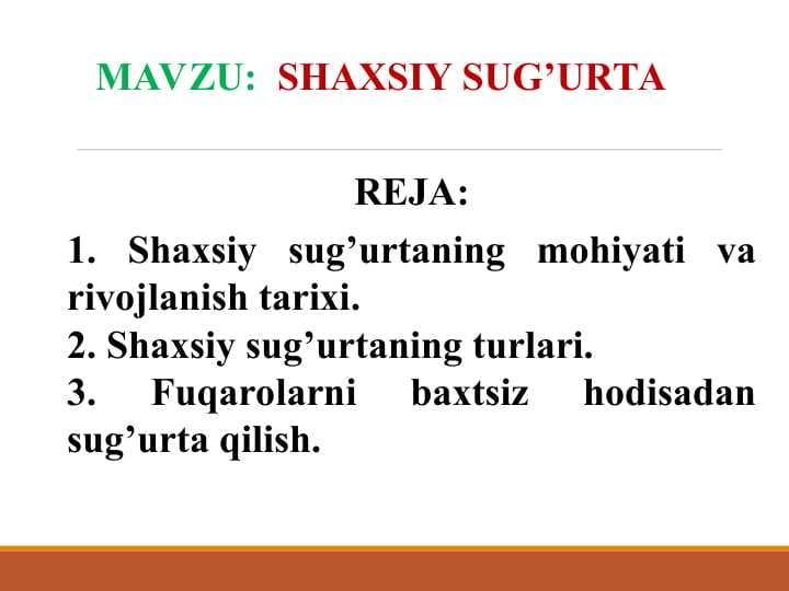 SHAXSIY SUG’URTA