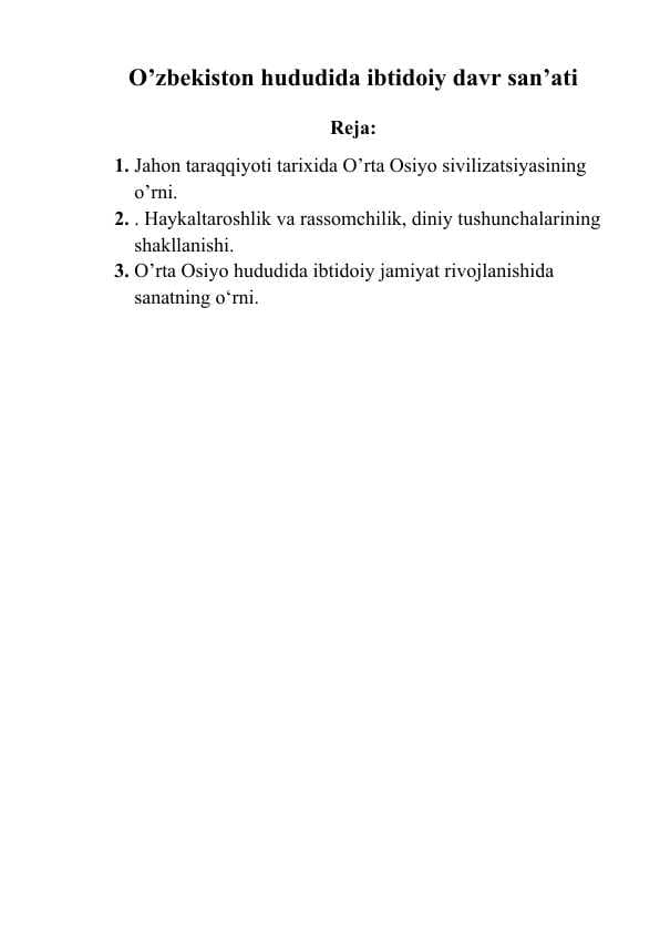 O’zbekiston hududida ibtidoiy davr san’ati