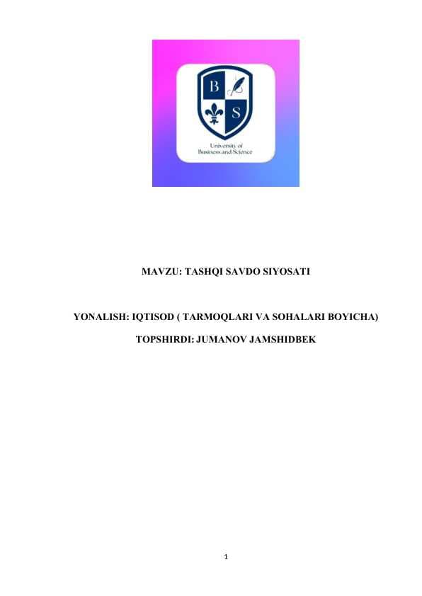 TASHQI SAVDO SIYOSATI kurs