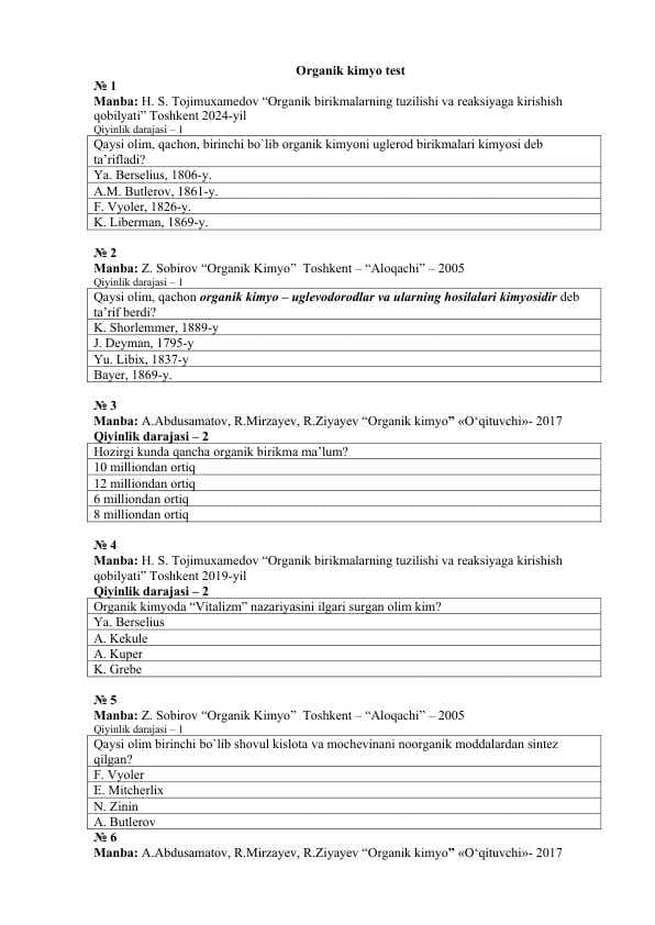 Organik kimyo test