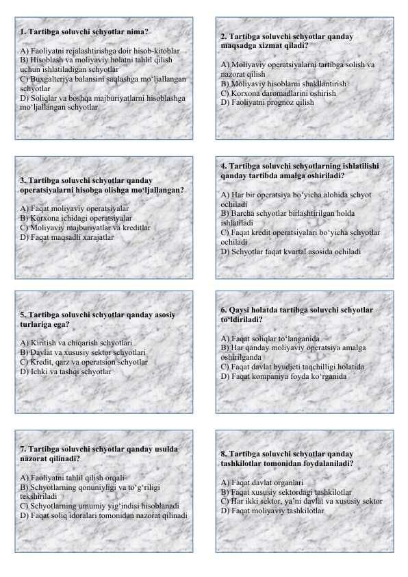 Tartibga soluvchi schyotlar test