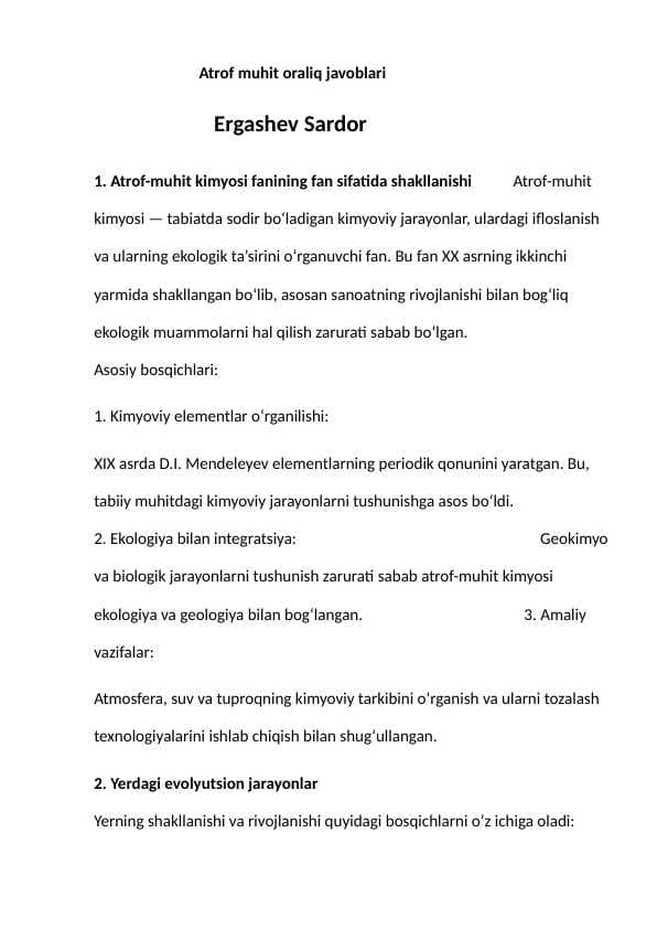 Atrof muhit oraliq javoblari
