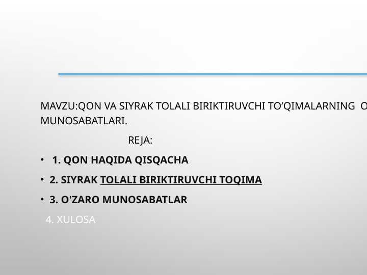 Mavzu:Qon va siyrak tolali biriktiruvchi to’qimalarning  o’zaro munosabatlari.