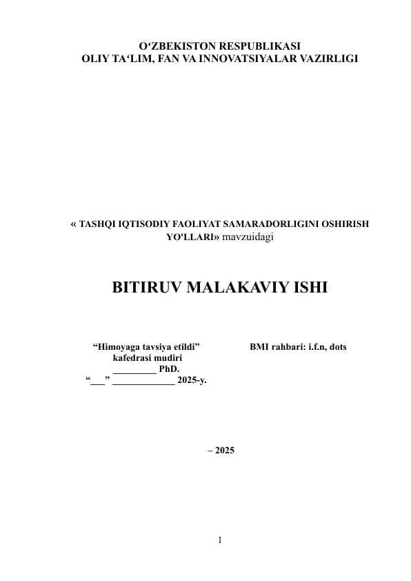 TASHQI IQTISODIY FAOLIYAT SAMARADORLIGINI OSHIRISH YO'LLARI
