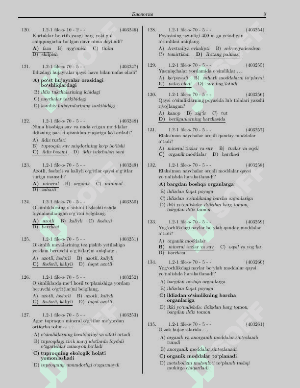Bilogiyadan testlar