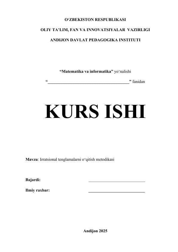Irratsional tenglamalarni oʻqitish metodikasi
