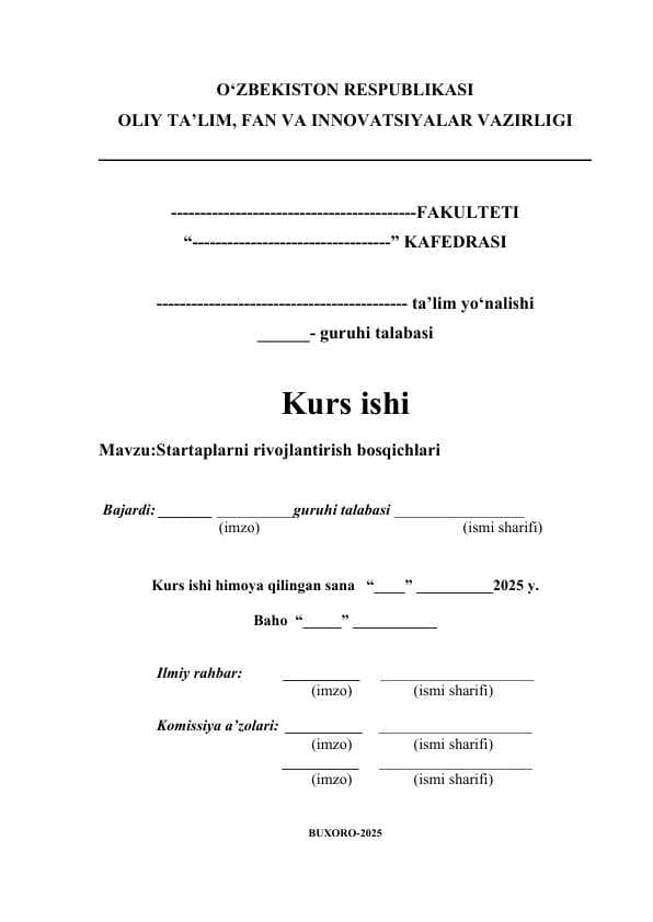 Startaplarni rivojlantirish bosqichlari kurs ishi